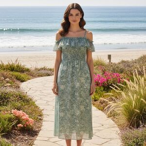 J. Crew Womens Spaghetti Strap Ruffle Silk Blend Maxi Dress Multicolor Medium